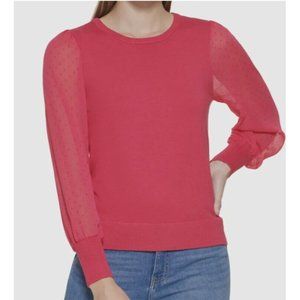 Calvin Klein Pink Chiffon Long-Sleeve Sweater Size XS
